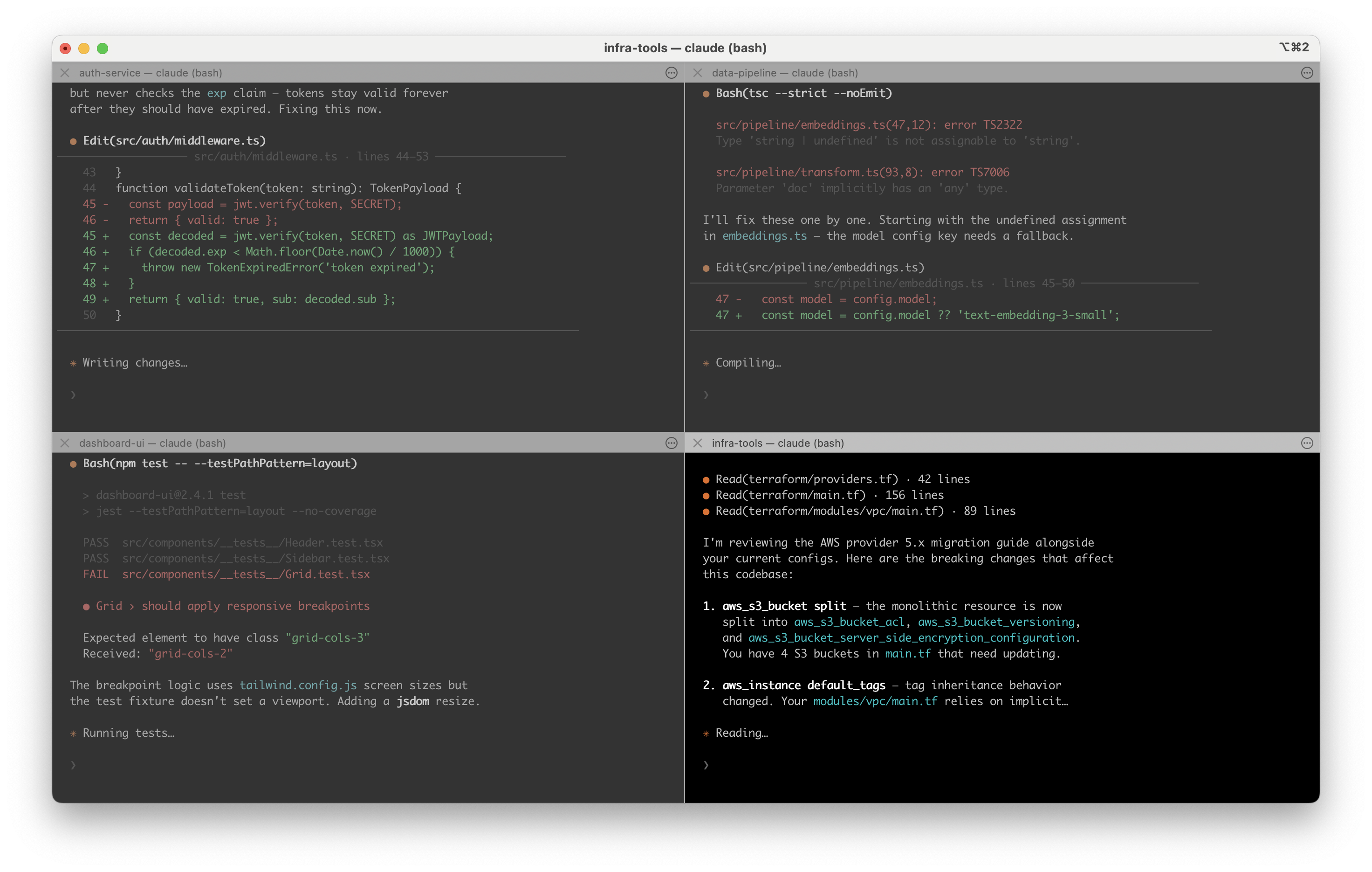 Before — generic "project — claude" on every pane