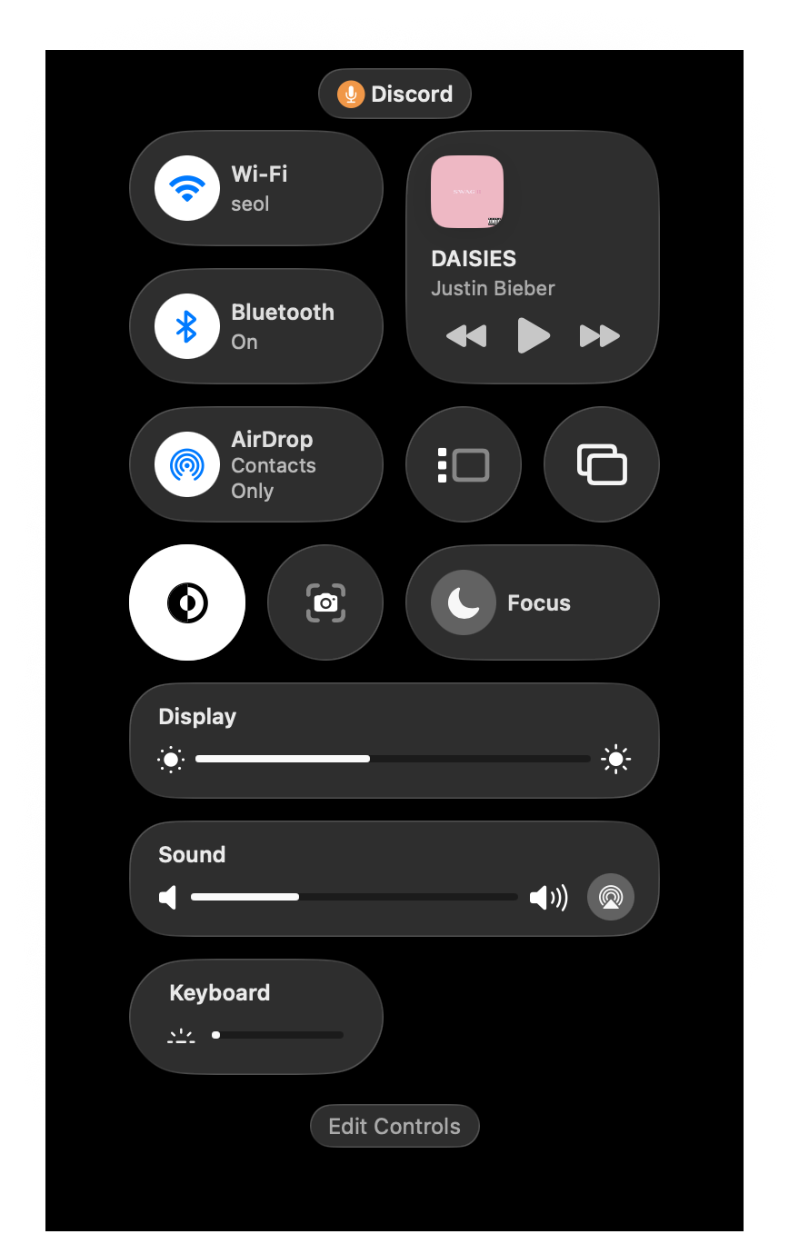 Now Playing in Control Center, with album artwork