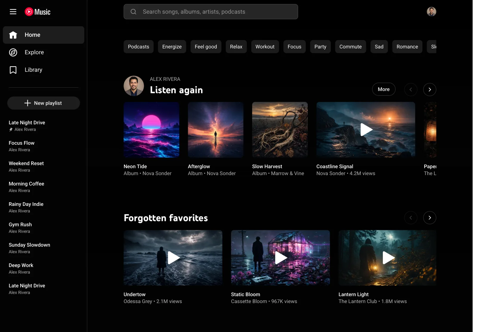 Home in the stock dark theme
